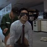 【ゲイ動画】残業オフィスでスジ筋イケメン配達員と目隠し3Pプレイを楽しむ筋肉イケメンリーマン！